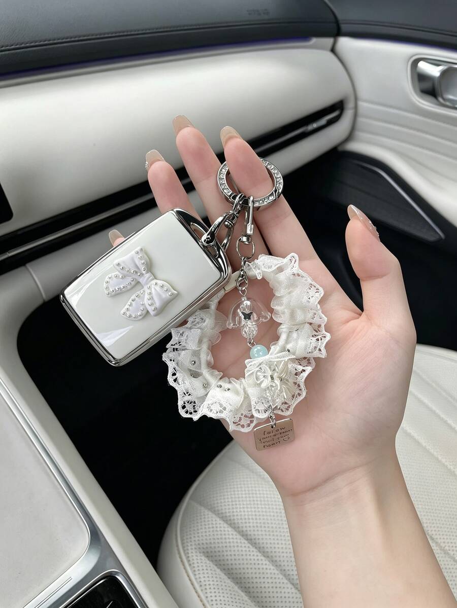 1pc 3 Axela CX30 CX5 CX50 Xingye Car Key Cover Silver Edge Personalized Pearl Bow Protective Shell Elegant Pearl Mesh Hanging Ring Mini Wind Chime Pendant CX-4 Atenza Next Gen CX-5 Xingye CX-30 Side 3-Button TPU Key Protective Shell - A - View 1