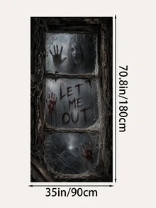 1pc Halloween Horror Door Banner, DO NOT ENTER, LET ME OUT And KEEP OUT Warning Text, Ghost Silhouette, Ghost Hand, Iron Fence And Old Window Print, Multiple Styles Available, Suitable For Front Door, Porch, Haunted House, Party And Indoor/Outdoor Holiday Decoration - Door Knocker - View 14