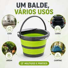 Balde Dobrável Retrátil Multiuso 4 Litros Redondo Com Alça Plástico TPR Cores Sortidas Recipiente Dobrável 4L Com Alça Para Lavanderia Jardim Camping E Porta Malas Casa Usos Utensílio Portátil Redondo 4L Compacto Para Casa Carro Piquenique Organização Limpezas - Visão 2