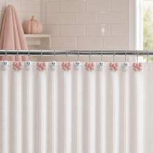 12Pcs Pink Bow & White Ghost Shower Curtain Hooks, Cute Halloween Decorative Shower Curtain Rings, Metal Bathroom Accessories For Fall Home Decor - Multicolor - View 2