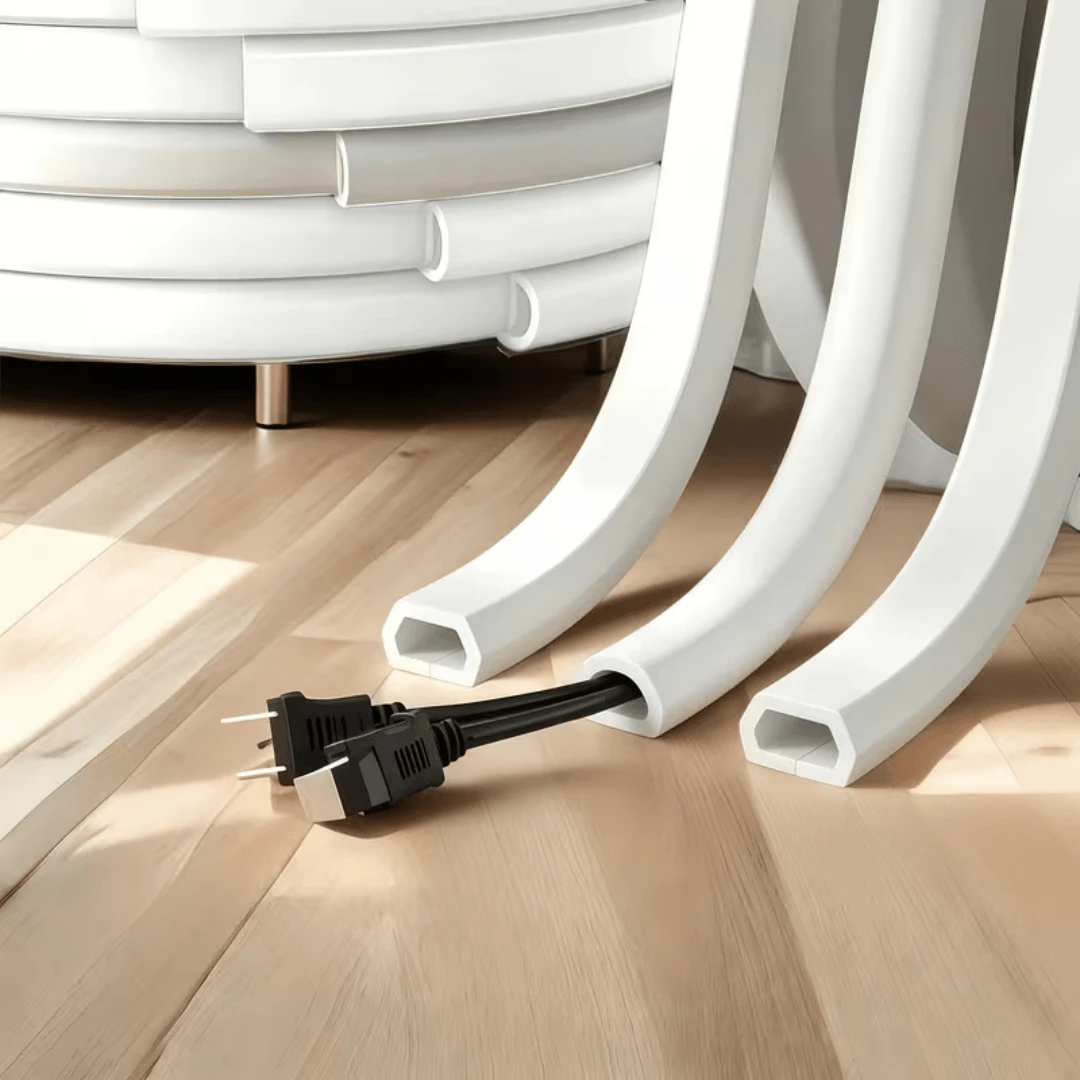 1pc 39.37/118.11 Inch Curved Trapezoidal Flexible Cable Conduit, Self-Adhesive Cable Tray, Suitable For Wall And Floor Installation, Prevent Tripping Over Exposed Wires