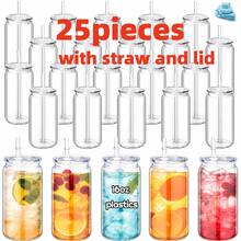 25/50pcs, 16oz Single-Layer Clear Plastic Cups With Straw And Lid. Portable, Durable, And Reusable Coffee Cups, Camping Mugs, Juice Bottles. Suitable For Weddings, Parties, Office, Everyday Use, Teacher's Day, Mother's Day, And Graduation Season. - 透明/25pcs - 查看 9