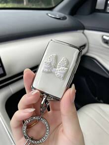 1pc 3 Axela CX30 CX5 CX50 Xingye Car Key Cover Silver Edge Personalized Pearl Bow Protective Shell Elegant Pearl Mesh Hanging Ring Mini Wind Chime Pendant CX-4 Atenza Next Gen CX-5 Xingye CX-30 Side 3-Button TPU Key Protective Shell - A - View 3