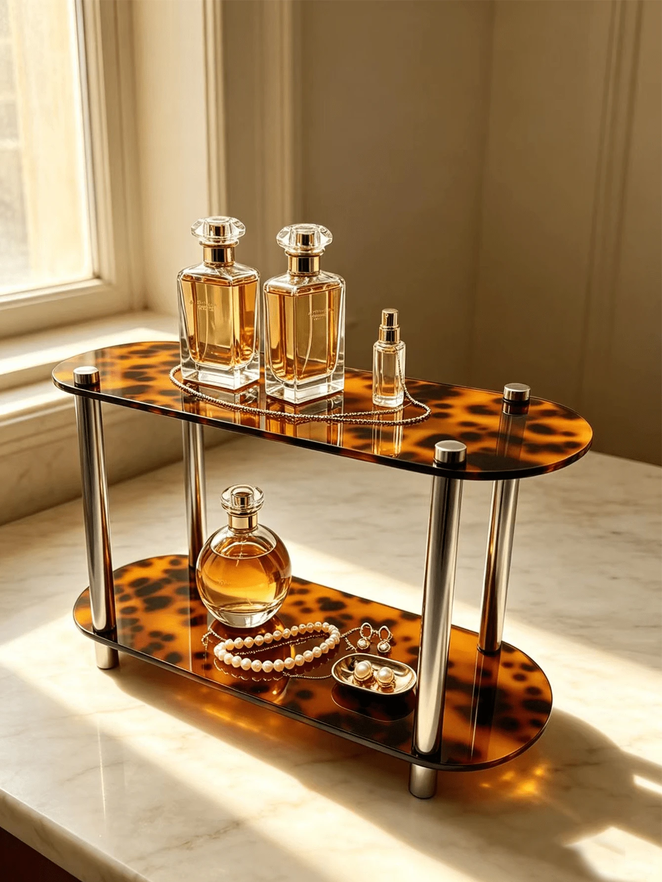 1 buah Stand Pajangan Akrilik, Tempat Akrilik, Rak Penyimpanan Kosmetik, Baki Desain French Lazy Chill, Baki Perhiasan Aksesori Warna Perak Tembaga Motif Tempurung Kura-kura, Baki Lilin Aromaterapi, Dekorasi Meja Rumah, Dekorasi Rumah, Dekorasi Kamar, Hadiah - View 1