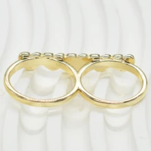1pc Women's Gold-Plated Double Finger Ring, Five-Link Heart Textured Ring Face Elegant Ring, Romantic Accessory Suitable For Dating, Daily Wear And Party - Gold - View 6