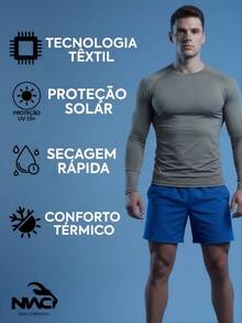 KIT e Unidade Camisas Manga Longa Dry Fit UV50 Academia Pesca Caminhada Treino Corrida Poliéster   Outono  Primavera  Verão  Inverno    Slim Fit - Azul e Cinza - Visão 6