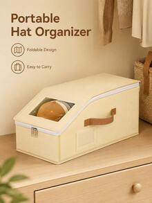 Hat Storage Box With Transparent Window, Zipper Dust-Proof Hat Organizer Box, With Portable Handle And Label Slot, Suitable For Baseball Caps, Duckbill Caps, Sun Hats And Casual Hats Organization, Regular Box Shape Saves Closet Space, Suitable For Bedroom, Walk-In Closet, Wardrobe, Shelf And Storage Room Use Home Hat Organizer Storage Box - Multicolor - View 4