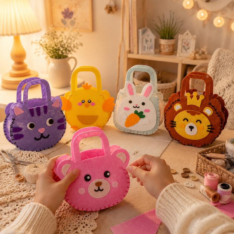 "Look What I Made!" – 5-Piece Beginner Sewing Kit For Toddlers 3-8, DIY Handbag & Ornament Craft, Plastic Needles, Great Learning Gift