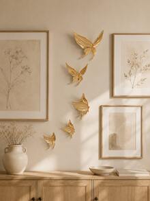 5pcs Gold Butterfly Wall Decor Set, 3D Butterfly Wall Hanging Ornaments, Elegant Modern Wall Art For Living Room, Bedroom, Entryway, Hallway, Office, Boutique, DIY Home Decoration, Housewarming Birthday Gift - Multicolor - View 1
