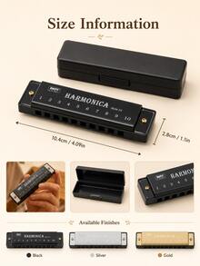 10-Hole Pocket Harmonica With Protective Hard Case, Classic Alloy Musical Instrument, Numbered Holes For Easy Learning, Portable Travel Essential, Suitable For School, Camping, Outdoor Trips, Stage Practice And Gifts - Multicolor - View 6