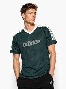 Adidas Men's Striped Minimalist Pullover T-Shirt, Quick-Dry Classic Casual Short Sleeve - Green - View 1