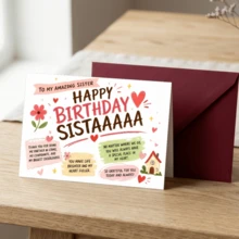 Sister Birthday Greeting Card, Warm Hand-Drawn Emotional Card, Gratitude Card For Sister, Sister-In-Law, Stepsister, Perfect For Birthday Celebration, Birthday Gift, Family Greeting - A - View 5