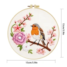 1件 20*20cm/7.9*7.9in 美麗花鳥刺繡套件，DIY手工刺繡套裝，適合成人初學者，居家禮物、女性縫藝禮物，含使用說明書、印花布料、刺繡框、針與線 - Beautiful Flowers and Birds - 查看 5