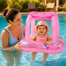 Inflatable Baby Float With Blue And Pink Canopy For Baby/Child - Float With UV Canopy, Comfortable Seat, Pool And Beach - Rose - View 2