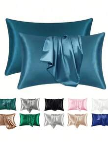 2pcs/1pc Luxurious Silky Soft Pillowcase - Breathable Skin -Friendy Cool Fel Solid Color With Envelope Closure- Machine Washable Bedding Washed Silk Pllowcase Sing Cushion Cover For Bedroom Decor Bedding Bed Accessories - Multicolor - View 2