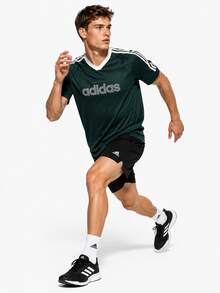 Adidas Men's Striped Minimalist Pullover T-Shirt, Quick-Dry Classic Casual Short Sleeve - Green - View 2