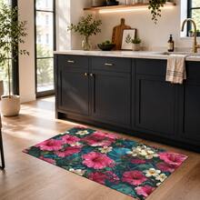 1pc, Floral Pattern Printed Diatomaceous Earth Kitchen Mat, Absorbent Kitchen Floor Mat, Kitchen Rug, Long Strip Foot Mat, Sink Front Mat, Suitable For Kitchen, Bathroom, Entryway, Hallway, Laundry Room And Home Decor - Multicolor - View 1