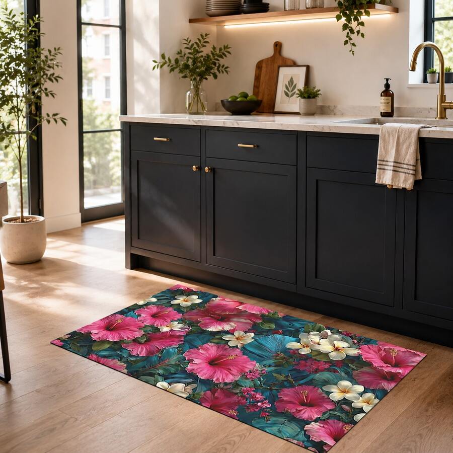 1pc, Floral Pattern Printed Diatomaceous Earth Kitchen Mat, Absorbent Kitchen Floor Mat, Kitchen Rug, Long Strip Foot Mat, Sink Front Mat, Suitable For Kitchen, Bathroom, Entryway, Hallway, Laundry Room And Home Decor - Multicolor - View 1