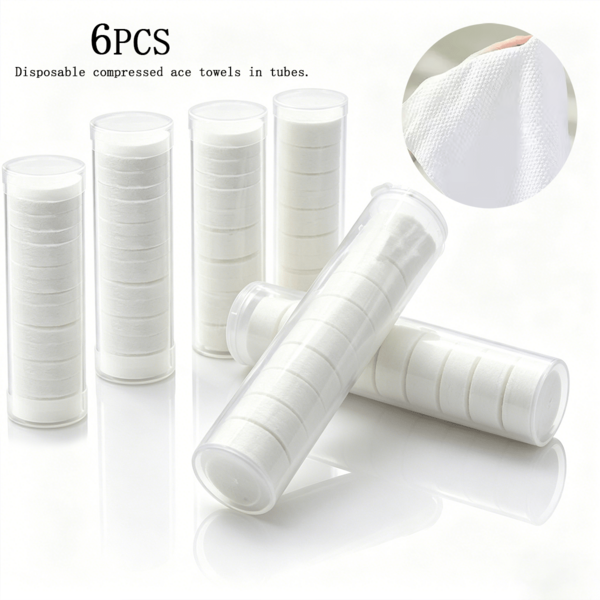 Juego de 6 toallas comprimidas blancas, toallas faciales desechables sin aroma, toallitas de textura de perla suave para limpieza del baño, viajes, spa, camping y cuidado personal diario