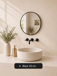 Matte Black/Gold Frame Round Mirror, Fashion Round Vanity Mirror, Suitable For Bathroom/Entryway/Bedroom/Living Room/Vanity, Rustic Home Decor, Autumn Soft Furnishing, Makeup Storage, Bathroom Accessories, Back To School Essentials - 40cm/15.75inch - View 15