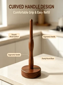1pc Solid Walnut Wood No-Drill Kitchen Paper Towel Holder - Vertical Paper Towel Roll Rack, Countertop Home Paper Towel Storage Rack, Suitable For Kitchen And Bathroom, Home Storage Box And Rack, Independent Floating Bathroom Dining Table Storage Rack, Can Hold Multiple Rolls - Multicolor - View 6