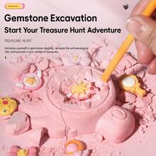 1pc Magic Wand Gemstone Excavation Kit, DIY Treasure Hunt Digging Toy With Pink Plaster, Chisel & Cleaning Brush, Archaeology Discovery Activity Gift For Girls - Multicolor - View 3