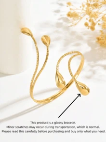 1pc Vintage Textured Gold Water Drop Asymmetrical Adjustable Arm Cuff, Suitable For Women's Daily Commute Outfit Matching, Holiday Gift - Gold - View 3
