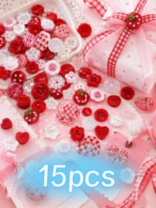 10/20/30pcs Red Mixed Color Sewing Buttons, Strawberry Heart Flower Star Plaid Decorative Handmade Buttons, Suitable For DIY Sewing, Scrapbooking, Clothing Repair, Doll Making, Gift Wrapping And Craft Projects, Multiple Shapes - Multi-color - View 17