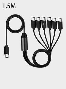 1-To-6 USB-C Multi-Device Charging Cable, 6-Head Splitter Cord With 1 Data Sync Connector And 5 Charging Connectors, Black - Black - View 7