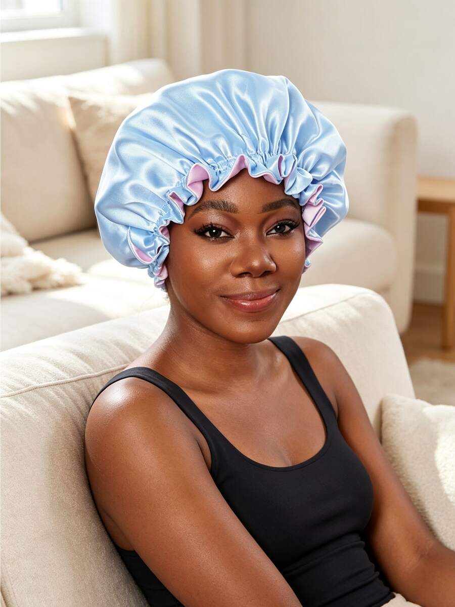 YPGVUO Reversible Ruffle Edge Satin Sleep Bonnet, Soft Elastic Night Hair Cap For Overnight Curly Hair Protection, Delicate Birthday Holiday Gift For Women - Lace Round Hat - View 1