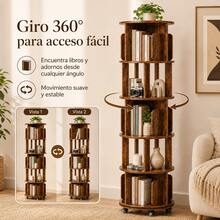 Estantería giratoria de madera de 5 niveles sobre ruedas, redonda, para espacio pequeño, esquina, recámara, habitación de niños, oficina torre giratoria 360 tipo, estantería vertical giratoria para libros tipo carrusel redondo, organizador ahorrador de espacio,Librería Giratoria en El Suelo - A - Ver 8