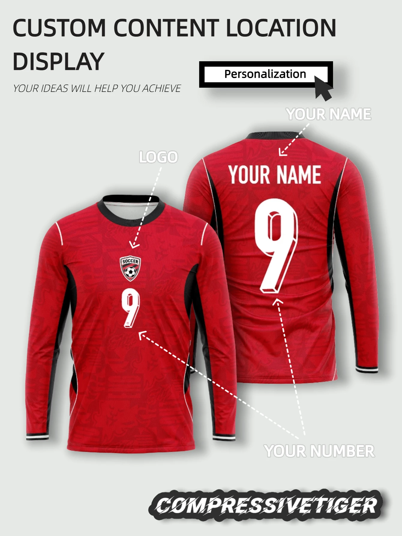 Custom England Away Long Sleeve Football Jersey, Elegant Red Base With Subtle Dark Pattern, And Fabric Sports - Red - View 1