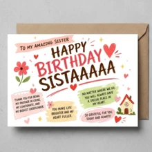 Sister Birthday Greeting Card, Warm Hand-Drawn Emotional Card, Gratitude Card For Sister, Sister-In-Law, Stepsister, Perfect For Birthday Celebration, Birthday Gift, Family Greeting - A - View 6