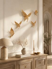 5pcs Gold Butterfly Wall Decor Set, 3D Butterfly Wall Hanging Ornaments, Elegant Modern Wall Art For Living Room, Bedroom, Entryway, Hallway, Office, Boutique, DIY Home Decoration, Housewarming Birthday Gift - Multicolor - View 6