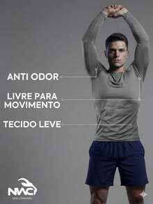 KIT e Unidade Camisas Manga Longa Dry Fit UV50 Academia Pesca Caminhada Treino Corrida Poliéster   Outono  Primavera  Verão  Inverno    Slim Fit - Azul e Cinza - Visão 7