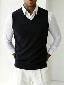 ZYNTH BALENO Men's V-Neck Sweater Vest, Suitable For Fitness, Outdoor Sports And All-Season Wear - Black - View 6