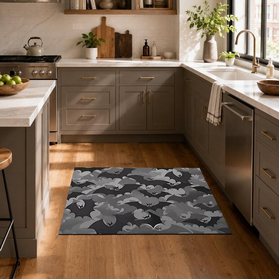 1pc Bat Pattern Printed Diatomaceous Earth Kitchen Mat, Absorbent Kitchen Floor Mat, Kitchen Rug, Long Strip Foot Mat, Sink Front Mat, Suitable For Kitchen, Bathroom, Entryway, Hallway, Laundry Room And Home Decor - Multicolor - View 1