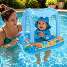 Inflatable Baby Float With Blue And Pink Canopy For Baby/Child - Float With UV Canopy, Comfortable Seat, Pool And Beach - Blue - View 2