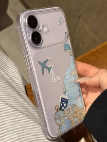 1pc Transparent Airplane & Nautical Sticker Personalized Minimalist Soft TPU Shockproof Full Coverage Anti-Fouling Fashion Phone Case Compatible With Apple 18 17 16 15 14 13 12 11 Pro Max Air - Multicolor - View 3