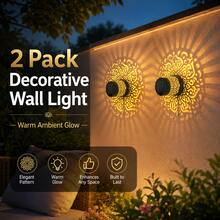 2 Pack Solar Outdoor Projection Lights, Colorful Mandala Pattern Solar Wall Lights, Decorative Projector Lamp, Solar Powered Outdoor Atmosphere Lighting for Patio, Fence, Garden, Yard, Walkway Decor - Dorado - Ver 3