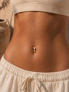 1PC 925 Sterling Silver Belly Button Ring For Women Flat Back Minimalist Floating Belly Navel Ring Dainty CZ Star Heart Dangle Navel Piercing Jewelry - Single - View 2