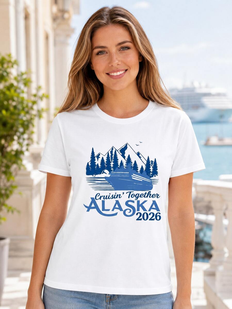 Loose Design/Plus Size 100%Pure Cotton Unisex 1Pieces - 2026Alaska Cruise For Family And Friends T Shirt - Summer Tops Office Attire - 白色 - 查看 1