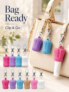 Portable Tube Cap Keychain Holder, Silicone Tube Cover With Metal Clip, Travel Lip Balm Holder Keychain, Reusable Cosmetic Tube Cap Protector, Mini Pocket Carry Holder For Bags, Keys, Travel Accessories, Cute Organizer Gift - Multicolor - View 10