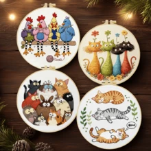 1件 20*20cm/7.9*7.9in 小動物組合刺繡套件，DIY手工刺繡組，適合成人初學者，居家禮物，女性縫紉禮物，包含使用說明書、印花布料、刺繡框、針與線 - Groups of Small Animals - 查看 3