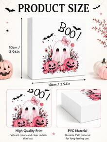 Hiasan Meja PVC Hantu Boo Merah Muda Pastel untuk Halloween, Dekorasi Baki Bertingkat Musim Gugur dengan dan Kelelawar Merah Muda Bermotif Bunga, Ornamen Blok Meja Lucu dan Menyeramkan untuk Dekorasi Rumah Halloween Dalam Ruangan - View 2