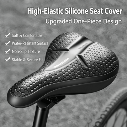 1pc One-Piece Molded Full Silicone Bicycle Seat Cover, 3D Honeycomb Shock Absorption, Waterproof & Anti-Slip Cycling Gear