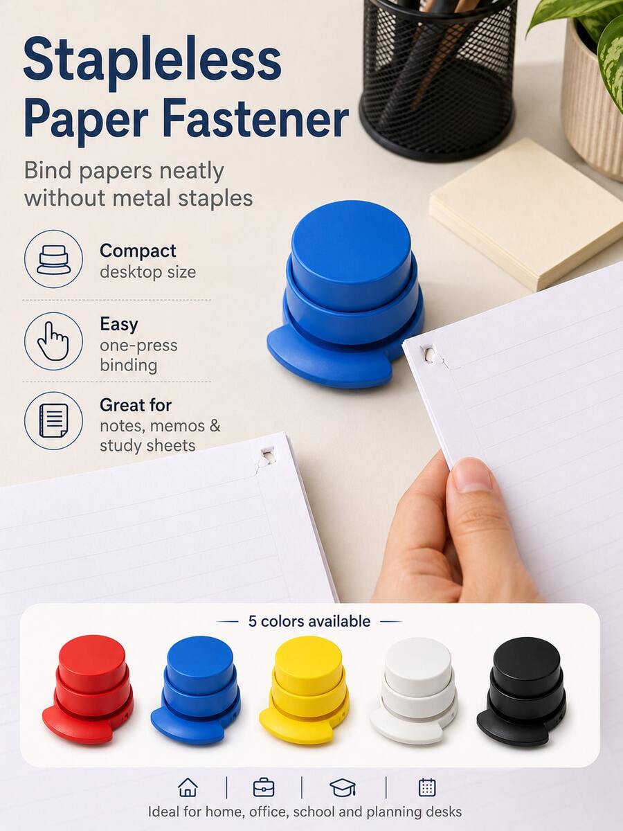 1pc Staple-Free Stapler Manual Paper Binding Clip High Quality Plastic Suitable For Home And Office (Random Color) - B - View 1