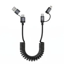 BWVV Kabel CarPlay Mobil 4-in-1, Kabel Pengisian Cepat USB A ke USB C Spiral, 4,92 kaki, Kompatibel dengan Ponsel, Tablet, Laptop, dan Perangkat Pintar Lainnya, Kabel Mobil yang Dapat Ditarik Otomatis - Hitam - View 6