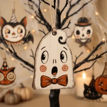 2pcs/3pcs/4pcs/5pcs/6pcs Mini Halloween Decorative Pendants, Cartoon Style Halloween Home Decor, Suitable For Decorating Small Trees, Halloween Indoor Atmosphere, Includes Cute Ghost, Pumpkin, Black Cat And Skeleton Elements - Multicolor - View 1