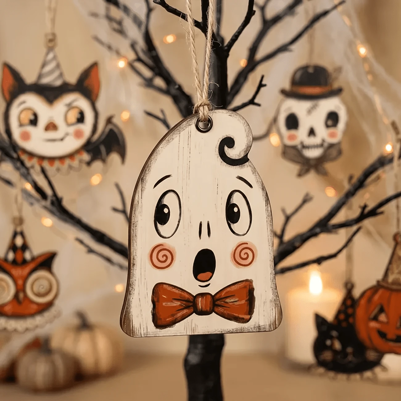 2pcs/3pcs/4pcs/5pcs/6pcs Mini Halloween Decorative Pendants, Cartoon Style Halloween Home Decor, Suitable For Decorating Small Trees, Halloween Indoor Atmosphere, Includes Cute Ghost, Pumpkin, Black Cat And Skeleton Elements - Multicolor - View 1